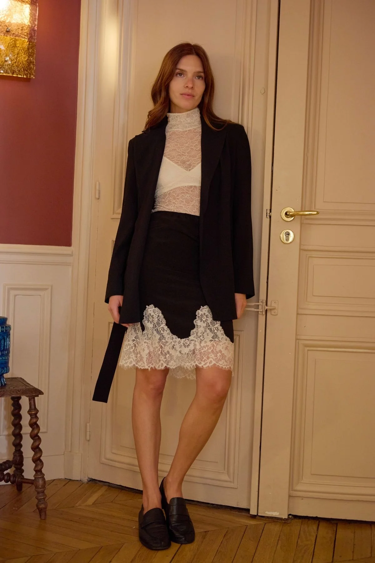 Colette Silk/Lace Slip Skirt | Black Ecru - Image 2