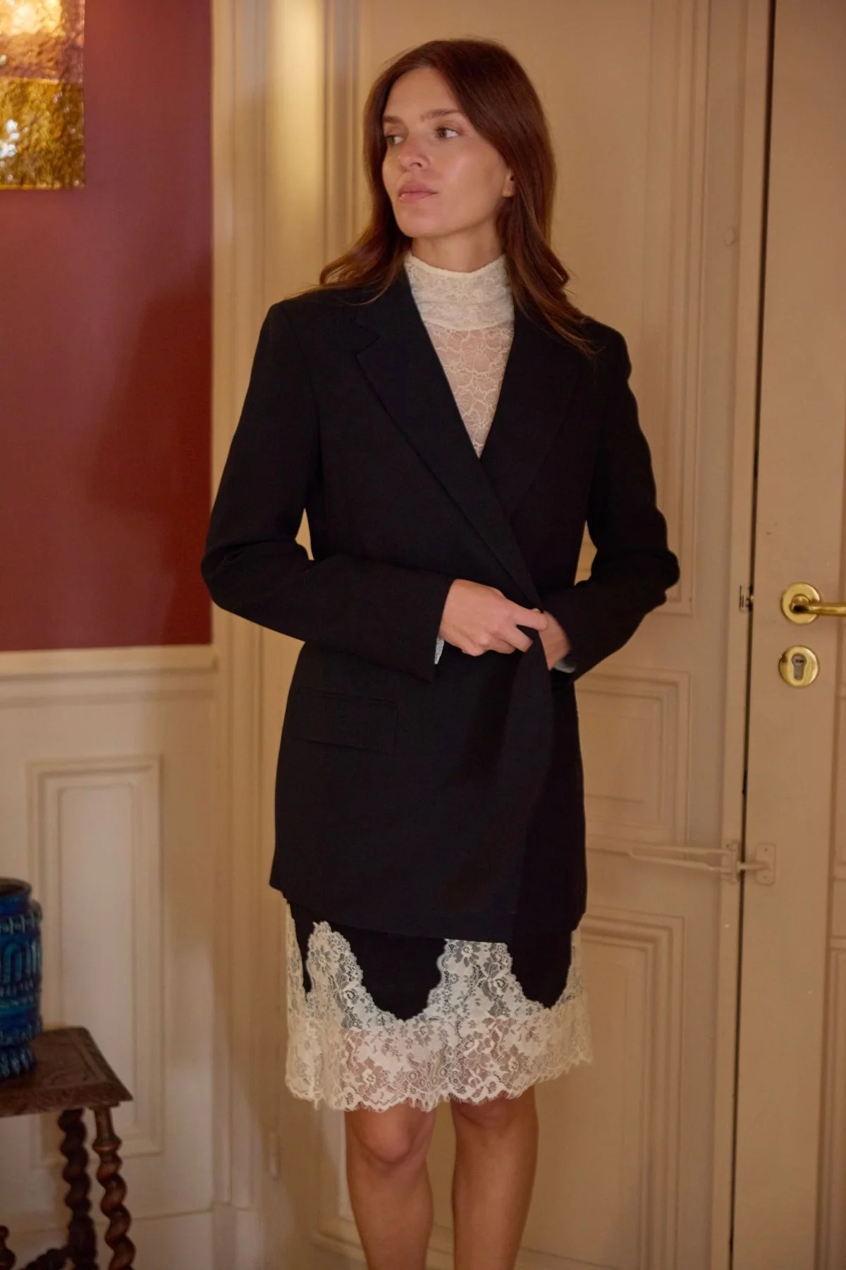 Colette Silk/Lace Slip Skirt | Black Ecru - Image 5