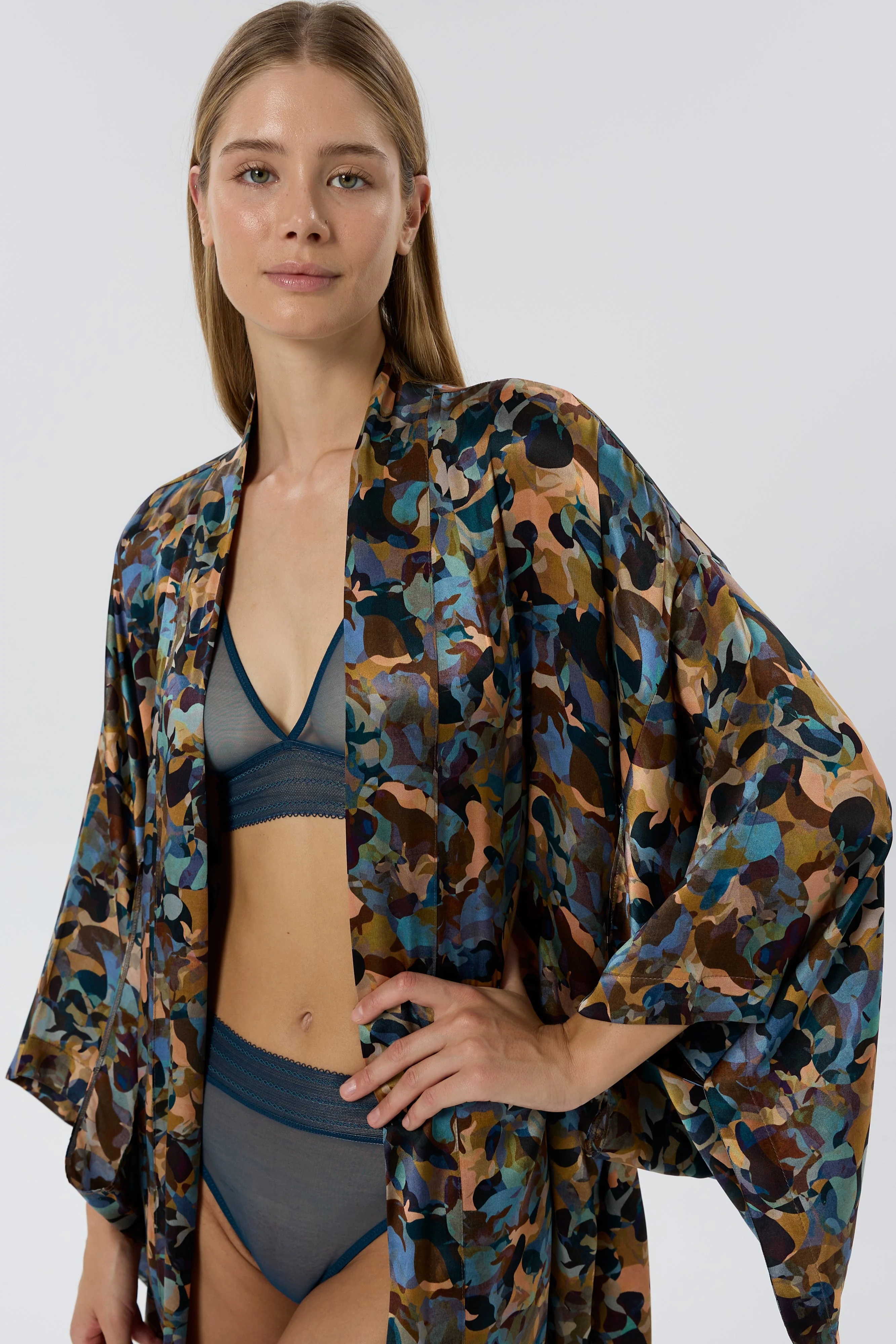 Ebru Silk Robe/Kimono | Multi - Image 3