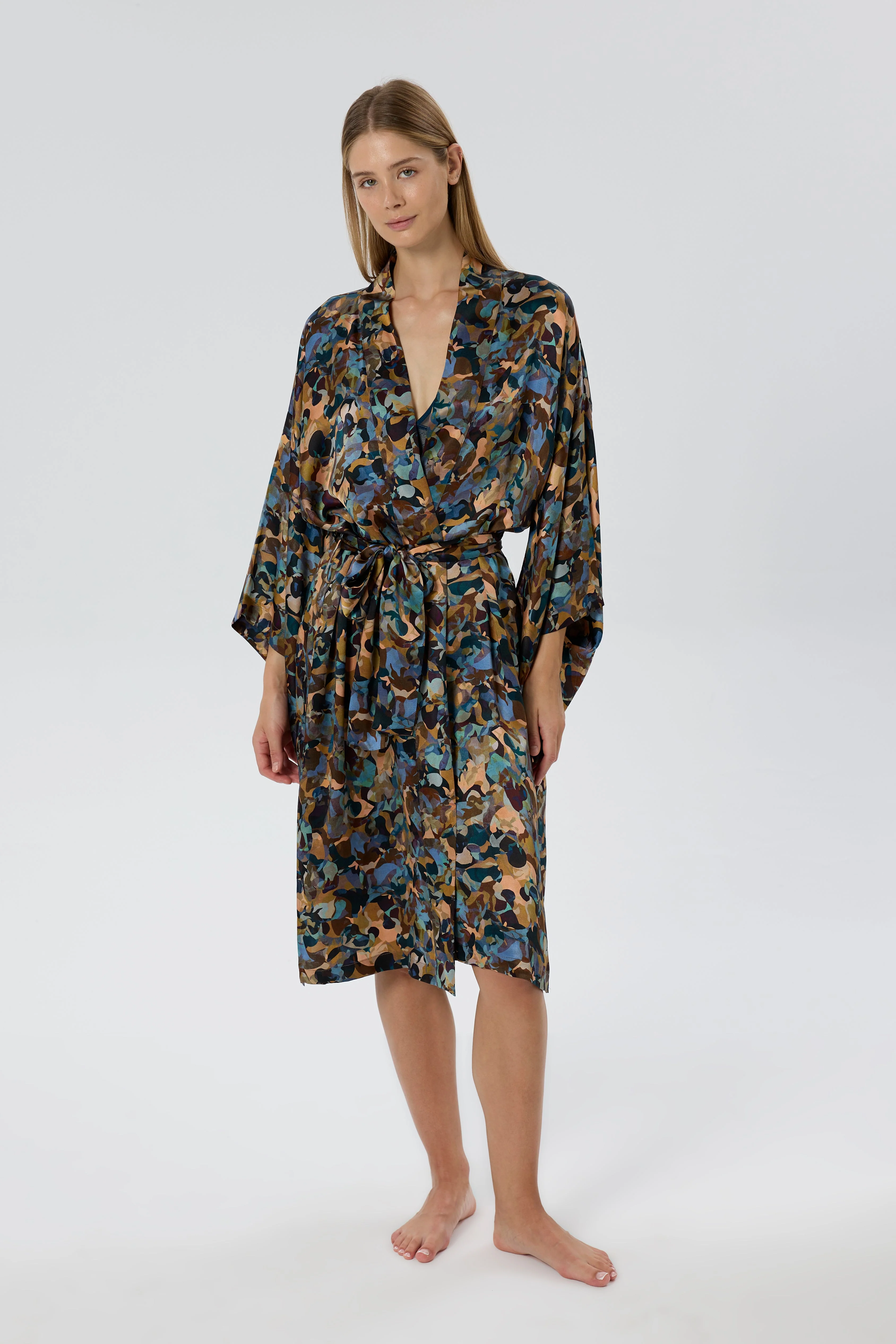 Ebru Silk Robe/Kimono | Multi - Image 4