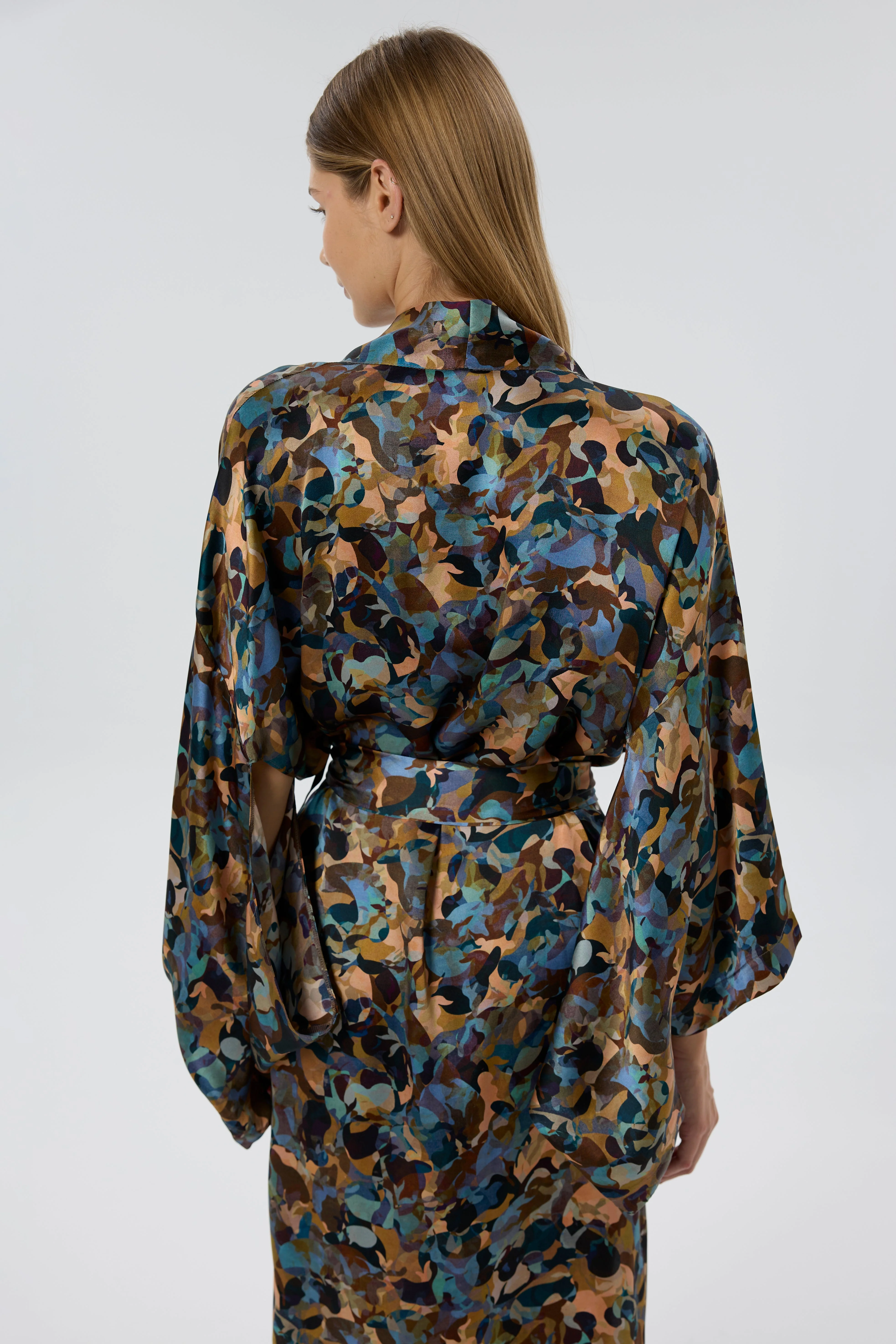 Ebru Silk Robe/Kimono | Multi - Image 5