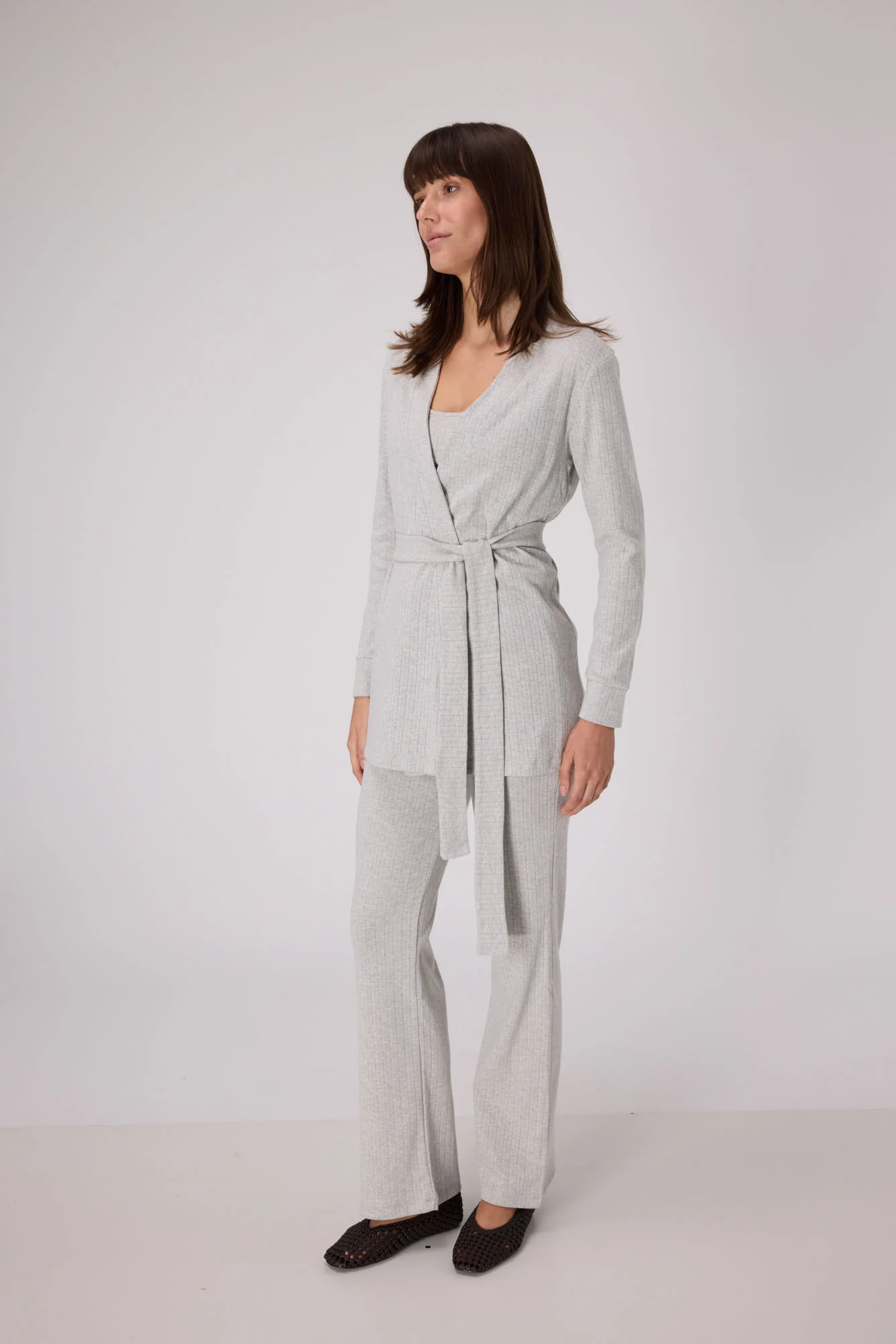 Pointelle Lounge Robe | Heather Grey - Image 3